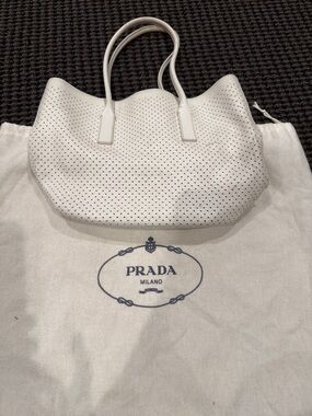 Prada White Perforated Leather Tote Bag